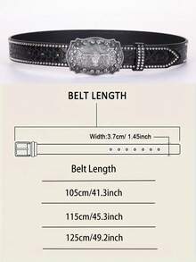 西部牛仔铆钉牛头扣腰带，花卉雕花长带适合搭配男士牛仔裤秋季、秋季、万圣节秋冬配饰，适合青少年、青年、男士、休闲、户外、运动、度假、毕业礼物、生日、日常穿着