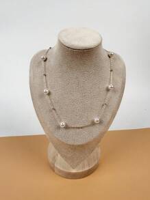 1pc Fashionable & Delicate French Style Gauzy, Versatile Faux Pearl Women Necklace (Length Is Cut According To Size, Bead Quantity Is Not Fixed)