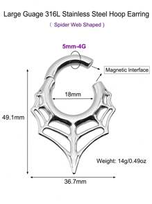1Pc Large Gauge Spider Web Shaped Magnetic Copper Ear Lobe Piercing Septum Piercing Nose Ring Punk Cobweb Hoop Earring 4G 5x18mm Body Jewelry
