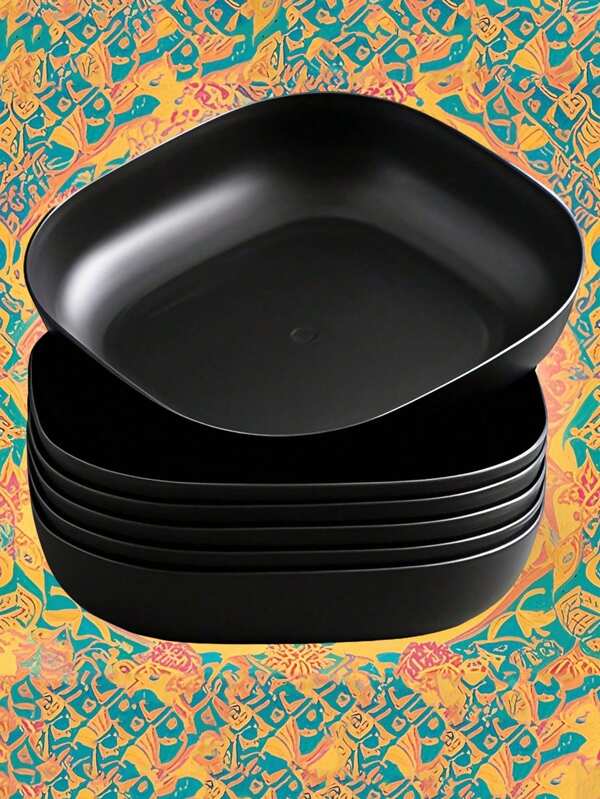 Reusable Black Square Dinnerware Plastic Plates, For Home, Kitchen, Restaurant, Dorm, Camping And Picnic Plate, Square Lightweight Deep Plates,Unbreakable Dinner Plates, Salad Plates, Snack Bowls,For Serving Dishes, Desserts, Snacks, And Chicken Bones,Kitchen,Christmas Gift,Dishwasher Friendly
