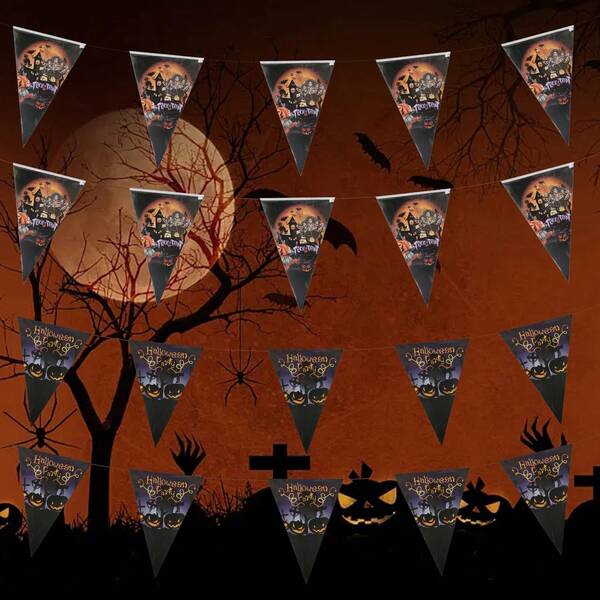 2 pezzi Bandierine triangolari di Ognissanti, bandiere stampate su entrambi i lati, accessori per feste, decorazioni per feste di Ognissanti