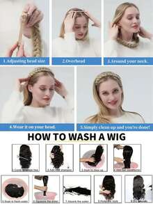 Classic 3 Strand Braided Headband Synthetic Wig - Body Wave Texture, Adjustable Elastic Band, Natural Look For Women, Elegant Hairstyle For Weddings & Parties (Black/Blonde/Beige/Gray), Hair Wig, Party Accessory, Secure Comfortable Fit