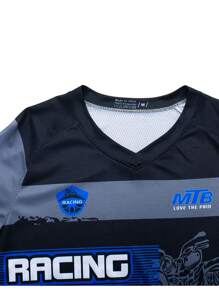 男式渐变图案长袖山地骑行服，适合骑行运动，蓝黑色，舒适透气 - 藍色 - 查看 5