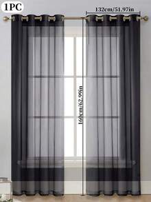 1pc Transparent Pure Color Window Curtain , Decorative For Bedrooms , Living Rooms - Hitam - View 23