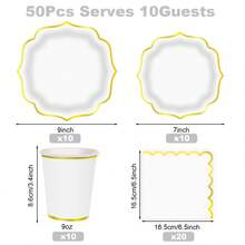 10/20/40pcs,White Scalloped Paper Plates,Cups And Napkins With Gold Border 9 Inch Disposable Plates ,7 Inch Disposable Plates And Napkins.Decorative Scalloped Plates Cake Paper Dessert Plates For Birthday Wedding Shower Party Supplies(White) - Multicolor - View 5