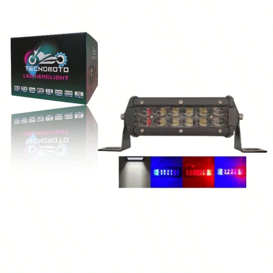 Tecnomoto Faro Auxiliar Barra Led 14cm 36w 12 Led Estrobo Motocicleta - Versión básica - Ver 1
