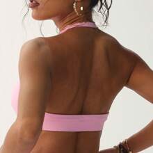 Women's High Impact Sports Bra, Supportive Camisole Top, Seamless Fitness Activewear, Yoga Bra - Pink - View 8