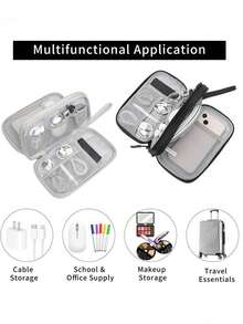 1 件双层数码配件收纳袋，电子收纳旅行通用线缆整理袋，适用于手机、数据线、硬币、珠宝、分类收纳、移动电源、鼠标、充电器、数据线、硬盘盒、保护套、收纳袋、耳机袋、旅行打包袋