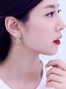 1 Pair Of New Hot-Selling High-End Sterling Silver Ice Earrings, Jade Earrings For Women