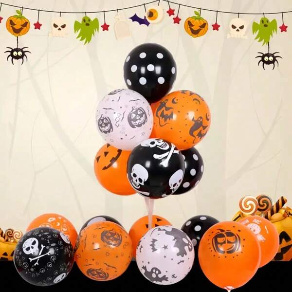 50 pièces Ballons d'Halloween, 12 pouces, noir, orange, blanc avec imprimés de chauve-souris, toile d'araignée, citrouille - styles aléatoires pour décorations de fête d'Halloween, ballons festifs Décorations thème Halloween Ballons durables, décoration d'Halloween