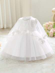 Robe mini en dentelle à manches courtes pour bébé fille de 0 à 2 ans, robe de baptême blanche convenant aux jeux de rôle et aux fêtes - Blanc - Voir 4