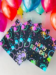 مناديل ورقية قابلة للتخلص منها بمقاس 33 * 33 سم، خلفية سوداء مع حلقات ملونة ورسومات تخطيطية، مناديل فلورية للحفلات وحفلات الرسم، "هيا نتألق"، مناسبة لحفلات عيد الميلاد والكريسماس