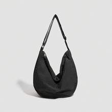 Bolso de lona para mujer, bolso de hombro, gran capacidad, bolso de mano, negro - Negro - Ver 2