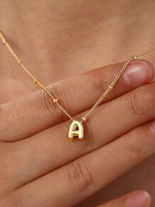 Small Chunky Alphabet Balloon 3D Letter Initials Gold Plated Pendant Necklace For Women Personalized Jewelry