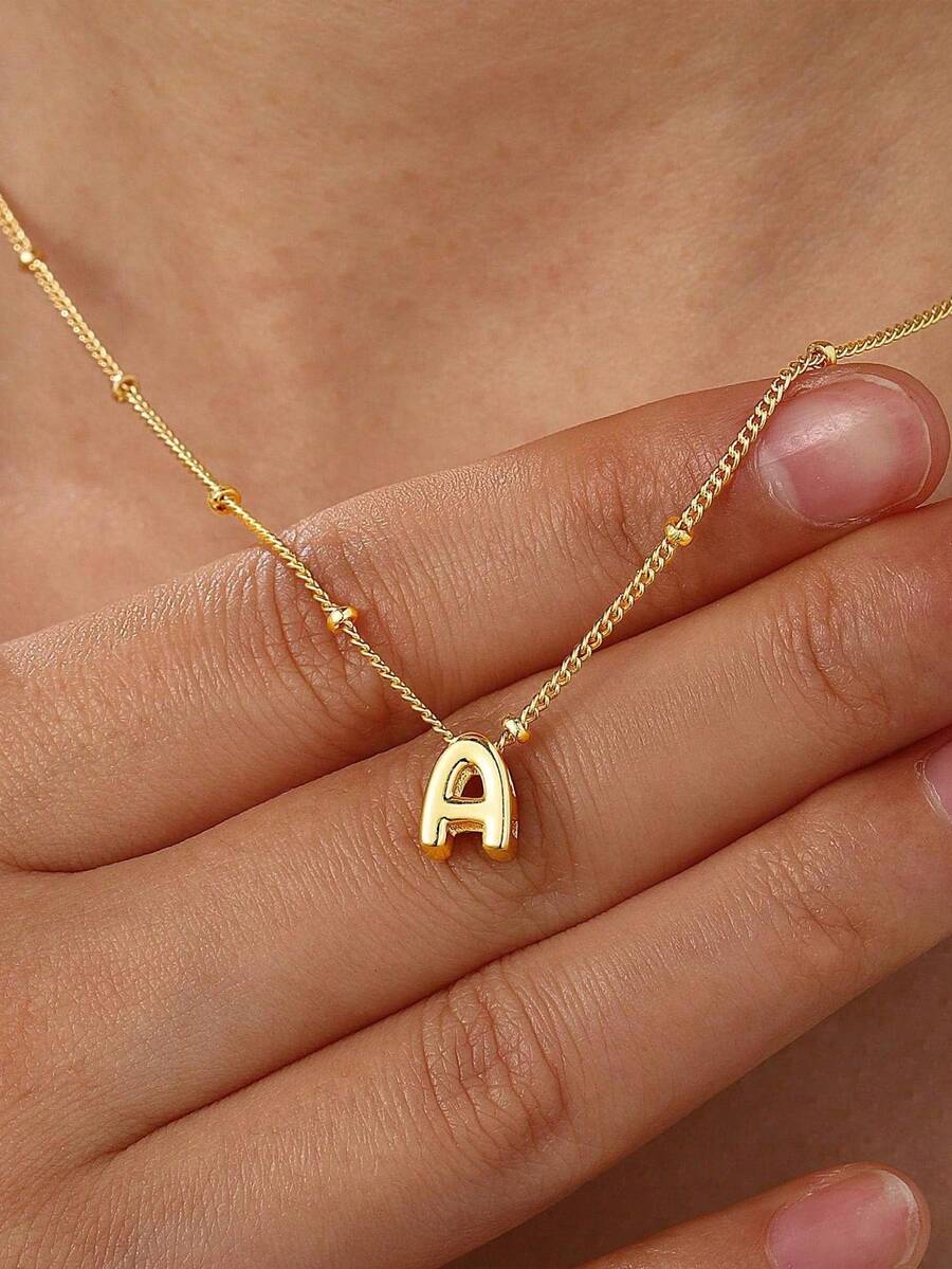 Small Chunky Alphabet Balloon 3D Letter Initials Gold Plated Pendant Necklace For Women Personalized Jewelry