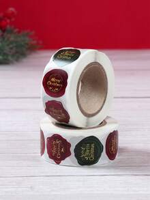 1 Roll/500 Sheets Merry Christmas Stickers Label Stickers, With Embossed Wax Seal Design, Envelope Sticker Labels, Sealing Stickers, Gift Wrapping Scrapbook Stickers, Candy Bag Decoration, Round Party Gift Decoration, Merry Christmas Gift - Multicolor - View 6