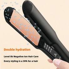 Dual-Plate Electric Hair Straightener With Negative Ions - Gentle On Curly Hair, Wide Ironing Surface For Smooth Styling, Black & Pink Design, Ideal For Home Or Salon Use