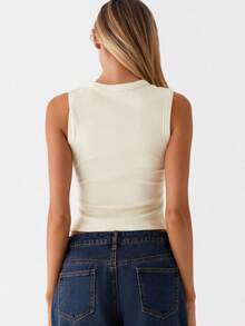 Women Button Down Tank Tops Casual Summer Solid Color Sleeveless Crop Shirt Basic Vest Aesthetic Clothes For Streetwear - 黃色 - 查看 3