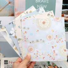 60 张花卉条纹剪贴簿纸，5.91 英寸 * 5.91 英寸双面图案卡纸，手工折叠折纸鹤折纸适用于 DIY 手工艺品、相册、日记装饰、礼品包装剪贴簿用品、学校用品、返校