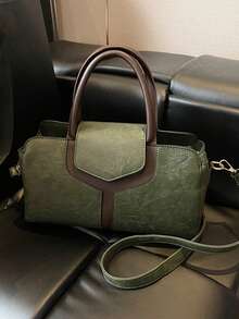 High-Quality Patchwork Leather Women's Handbag, Suitable For Daily Use And Outings, With Shoulder Strap For Crossbody Wear - Olive Green - View 4