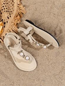 2025 New Bohemian Style Children's Sandals, Bright Leather Sandals In Yellow And Pink, Fashion Design, Beach Sandals, Suitable For High School And College Students - White - View 5