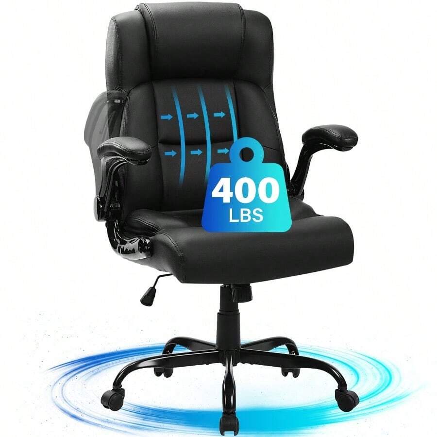 Big And Tall Office Chair 400LBS Wide Seat Ergonomic Computer Desk Chair High Back Executive Leather Chair Adjustable Task Chair Lumbar Back Support 8 Hours Heavy Duty Design 9189 Black - Black - View 1