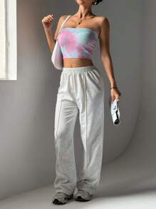Damen Hose mit elastischem Bund und einfarbigem Design für Outdoor Sport, lässige Fitness Jogginghose