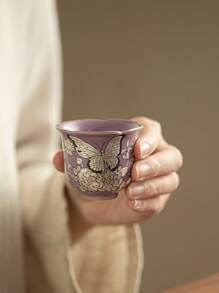 1pc/2pcs Butterfly Floral Ceramic Tea Cup, Household Ceramic Kung Fu Tea Set, Tea Cup For Tea Tasting, Gathering & Afternoon Tea, Small Capacity Water Cup, Gift Tea Cup