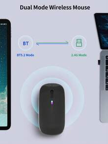 Ratón inalámbrico Bluetooth - Recargable, silencioso, modo dual (Bluetooth 5.2 y USB) con luz LED - Portátil, adecuado para portátiles, ordenadores de escritorio y tabletas - Gris - Ver 8