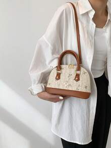 2025 新款中国风时尚贝壳包，休闲时尚轻便奢华草编斜挎包 - 棕色 - 查看 2