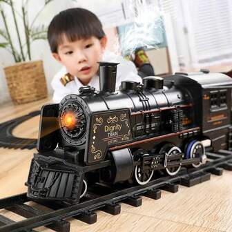 1PC Simulation Retro Train Set, Super Endurance Train With Steam Locomotives, Vintage Electric Train , Trains With Realistic Sounds And Lights, Christmas Train Toy Gifts
