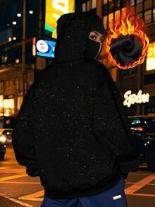 女士秋季服装、女士冬季服装、女士冬季服饰、女士亮片卫衣、冬季亮片上衣、时尚亮片拉法帽街头嘻哈双层连帽开衫、星空秋冬连帽拉链外套（黑色） - 黑色 - 查看 7