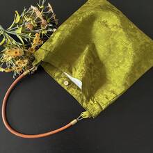 Women Shoulder Bags - 黃綠色天絲提花(皮繩) - 查看 2