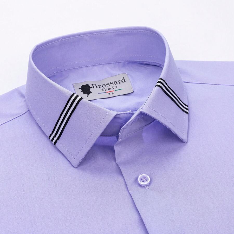 [Tedelon]56% Polyester 40% Cotton 4% Spandex ,Slim Fit Dress Shirt -Formal/Casual Shirt With Contrast Collar & Cuff Details, Breathable Cotton Blend For Business - 淺紫 - 查看 1