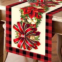 1 pièce/270 pièces Chemin de table de Noël, design nœud rouge et floral, en polyester, 35x181cm, pour fête de Noël à la maison, rassemblement, restaurant et décoration de table de salle de séjour, décoration de table à manger intérieure et extérieure, décoration de chambre, décoration de maison, cuisine, style décoratif, décoration de cuisine, décoration de chambre, décoration de Noël, décoration de salle de séjour