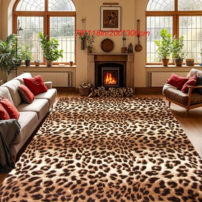 Machine Washable Leopard Print Area Rug - Non-Slip, Washable Polyester Fiber With Skid-Resistant Backing, Square For Office, Entryway, Indoor Decor - Suitable For Christmas, Halloween, Easter, Thanksgiving Decor