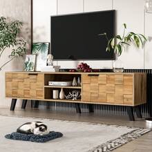 Modern TV Cabinet With 2 Doors And 2 Open Compartments – 160.5 X 35.5 X 45 Cm - 木材+刨花板+50-59英寸 - 查看 7