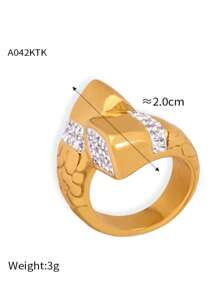 1pc Fashionable Exaggerated Stainless Steel Rhinestone Ring, Women's Stainless Steel Ring, Daily Accessory - Gold - View 11