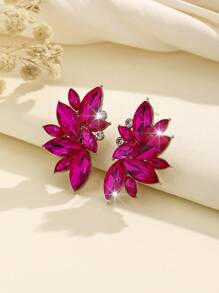 1 Pair Bohemian Alloy Rhinestone Inlaid Fashion Versatile High-End Luxury Exaggerated Earrings For Women - Hot Pink - View 2