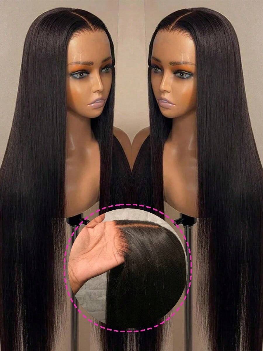 40 Inch Straight 6x4 HD Transparent Lace Closure Wigs Human Hair 4x6 Lace Straight Put On And Go Glueless Wigs Pre Plucked Pre Cut Lace Wig For Women 200% Closure Wig Nautural Black - Natural Black - 查看 1