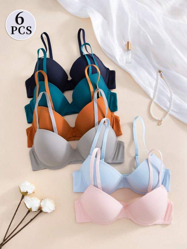 6pcs/Set Women Push Up Bra Underwire Non Removable Padding Everyday Bras