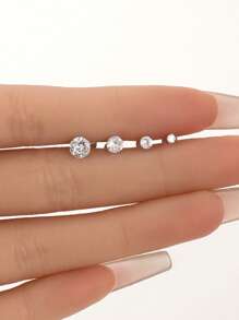 1piece 16G Tiny Gold Cubic Zirconia Threaded Labret, Hypoallergenic 925 Sterling Silver Earring, Cartilage Helix Piercing Fine Jewelry, Flat Back Earring,Cartilage Tragus Helix Stud, Nose Stud, Small Stud, For Women Man Girls Daily's Wear(Sold As 1 Piece) - Round Four-claw Zirconia Flat Earrings - View 10