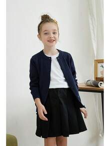 Girls' Cardigans Sweater Cotton Button Solid Long Sleeve Knit Sweaters