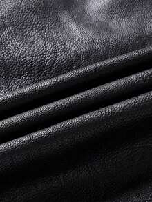 Motorcycle Style Leather Jacket For Men, Men's Stand Collar Zipper Jacket, High Quality PU Leather Material, Versatile Jacket For Spring And Autumn Fashion,Fleece,Winter - Black and White - View 9