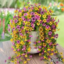 2pcs UV-Resistant Daisy Hanging Flowers - Realistic Artificial Flower Decor For Indoor And Outdoor, Perfect For Porch, Window, Yard - Easy Maintenance