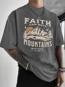 Faith Moves Mountains Men's Casual Cotton Short-Sleeve T-Shirt - Men's Basic Summer T-Shirt (Sizes S-XXXL) Vintage Style, Graphic T-Shirt, Romwe, Fun T-Shirt, Printed Pattern T-Shirt, Western Style, Printed Pattern T-Shirt - Xám - Xem 1