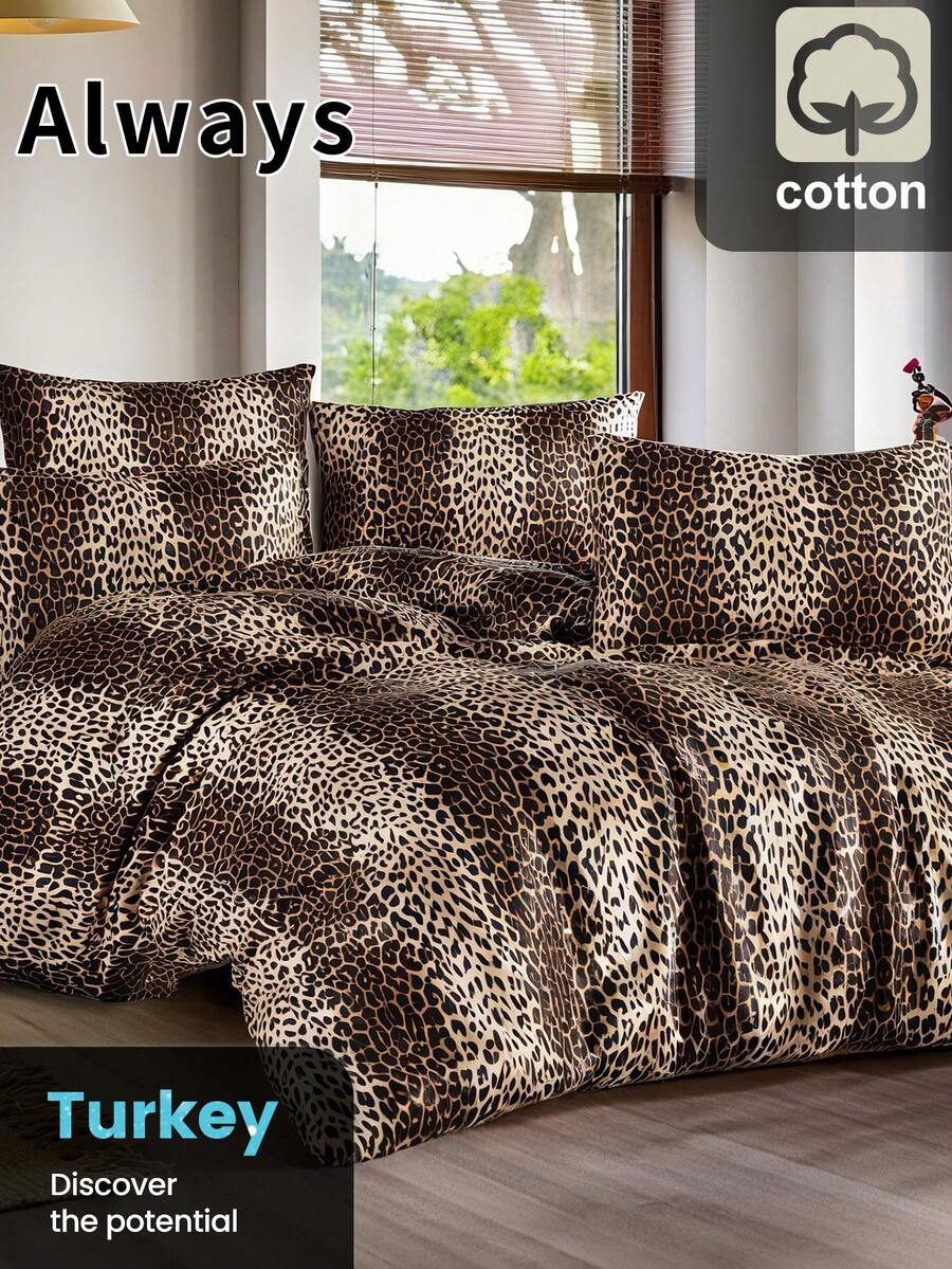 2/3 pcs cotton duvet set, breathable and cozy bedding set for bedroom, all season, 1 piece duvet cover with 1/2 pieces pillow cases (no filling), machine washable - 咖啡棕 - 查看 1