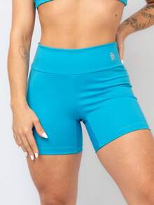 Kit 2 Women's Fitness Shorts High Waist Zero Transparency Blackout Gym Basic Bermuda Shorts Women's Crossfit Yoga - 粉紅色+綠松石色 - 查看 2