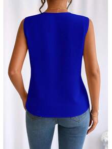 Women's Classic Sleeveless V-Neck Tank Top Simple Versatile And Elegant Simple Everyday V-Neck - 藍色 - 查看 2