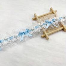 1 Stück französischer Stil Satin Schleife mit doppelter Lage und bestickter Spitzenborte, charmante Schleife, Material für Hochzeitskleider zum selbermachen, Stoff-Spitzenband für Kleidung, Haarzubehör, Heimdekoration, in verschiedenen Farben erhältlich
